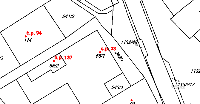 Jabloňany 38 na parcele st. 65/1 v KÚ Jabloňany, Katastrální mapa