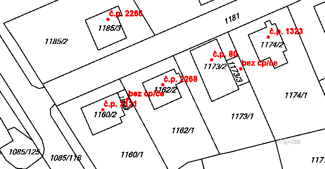 Frýdek 2268, Frýdek-Místek na parcele st. 1162/2 v KÚ Frýdek, Katastrální mapa