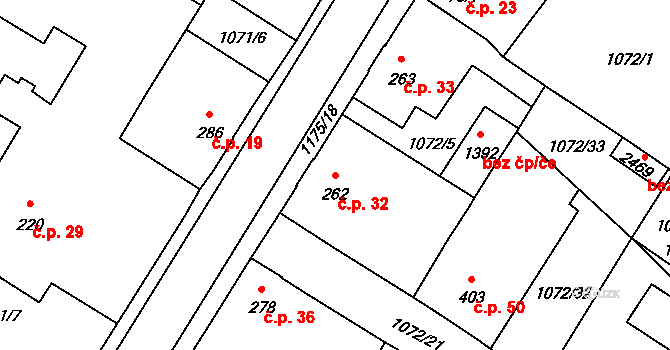 Hamrníky 32, Mariánské Lázně na parcele st. 262 v KÚ Úšovice, Katastrální mapa