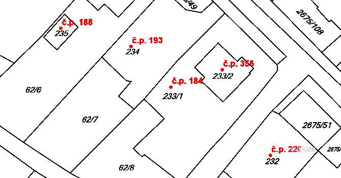 Černilov 184 na parcele st. 233/1 v KÚ Černilov, Katastrální mapa