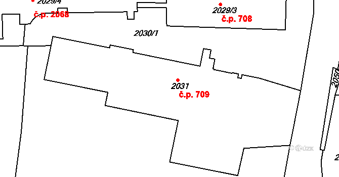 Krč 709, Praha na parcele st. 2031 v KÚ Krč, Katastrální mapa