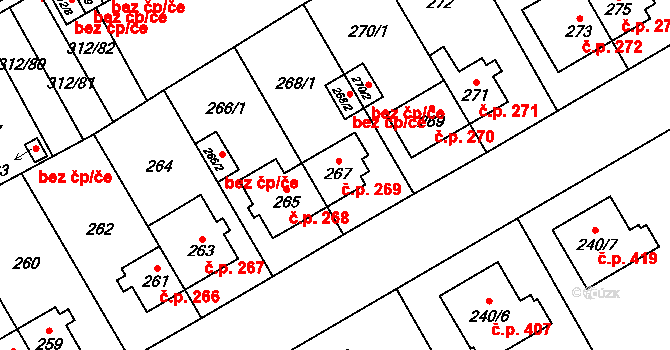 Letňany 269, Praha na parcele st. 267 v KÚ Letňany, Katastrální mapa