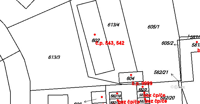 Sedlčany 542,543 na parcele st. 602 v KÚ Sedlčany, Katastrální mapa
