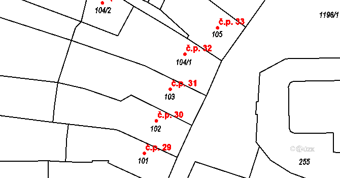 Pilníkov 31 na parcele st. 103 v KÚ Pilníkov I, Katastrální mapa