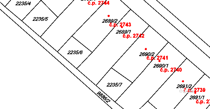 Hodonín 2742 na parcele st. 2689/1 v KÚ Hodonín, Katastrální mapa
