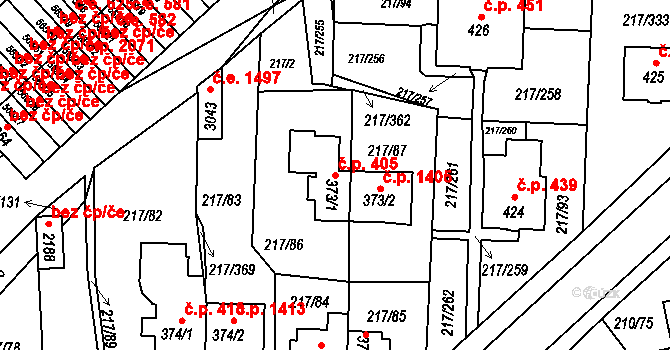 Sezimovo Ústí 405 na parcele st. 373/1 v KÚ Sezimovo Ústí, Katastrální mapa