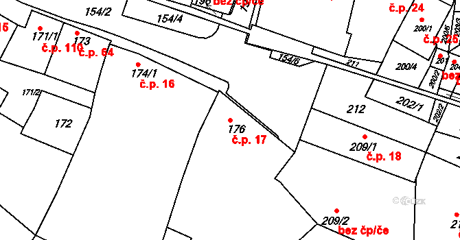 Kanice 17 na parcele st. 176 v KÚ Kanice, Katastrální mapa