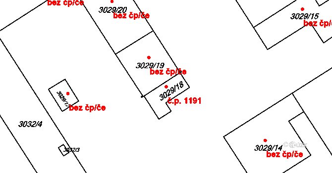Kuřim 1191 na parcele st. 3029/18 v KÚ Kuřim, Katastrální mapa