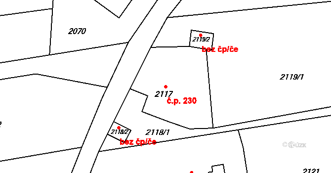 Louky 230, Karviná na parcele st. 2117 v KÚ Louky nad Olší, Katastrální mapa