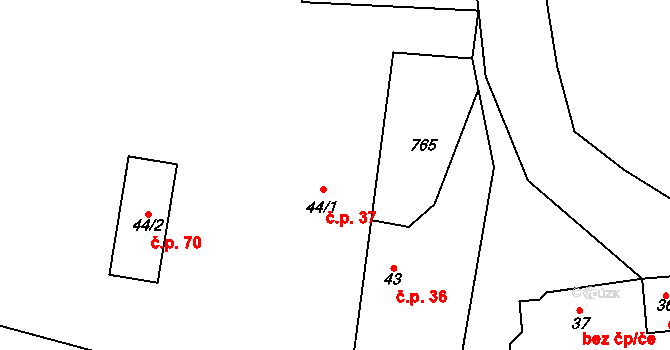 Trnov 37 na parcele st. 44/1 v KÚ Trnov, Katastrální mapa