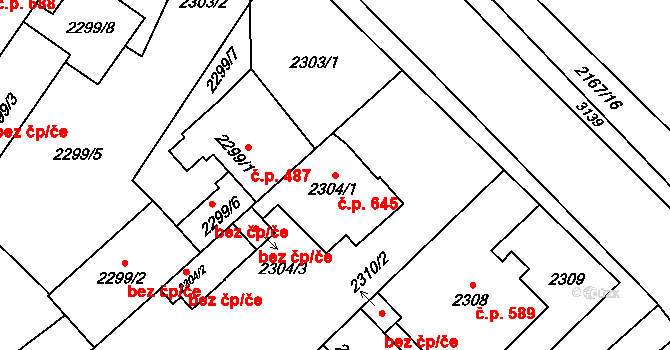 Bolevec 645, Plzeň na parcele st. 2304/1 v KÚ Bolevec, Katastrální mapa