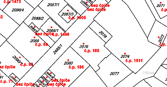 Doubravka 185, Plzeň na parcele st. 2076 v KÚ Doubravka, Katastrální mapa
