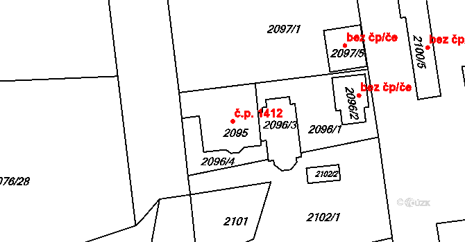Rumburk 1 1412, Rumburk na parcele st. 2095 v KÚ Rumburk, Katastrální mapa