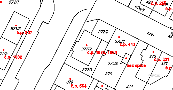 Lobzy 1084,1085, Plzeň na parcele st. 377/2 v KÚ Lobzy, Katastrální mapa