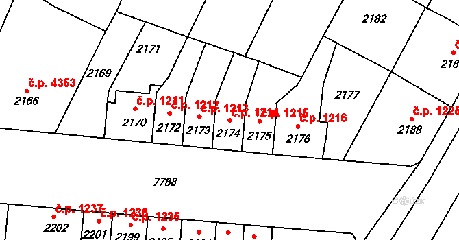 Prostějov 1214 na parcele st. 2174 v KÚ Prostějov, Katastrální mapa