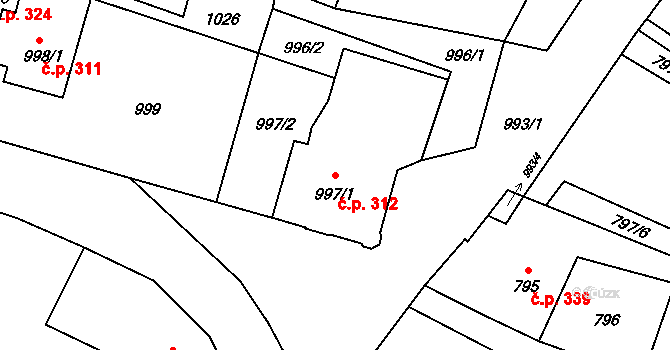 Vítkov 312 na parcele st. 997/1 v KÚ Vítkov, Katastrální mapa