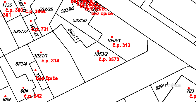 Havlíčkův Brod 3573 na parcele st. 1053/2 v KÚ Havlíčkův Brod, Katastrální mapa