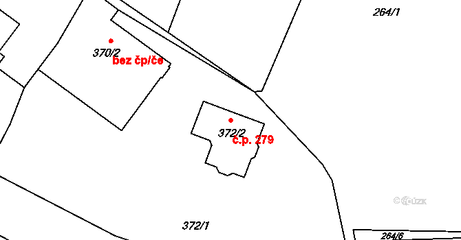 Červený Hrádek 279, Plzeň na parcele st. 372/2 v KÚ Červený Hrádek u Plzně, Katastrální mapa