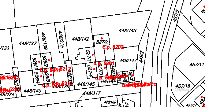 Otrokovice 5202 na parcele st. 527/2 v KÚ Otrokovice, Katastrální mapa