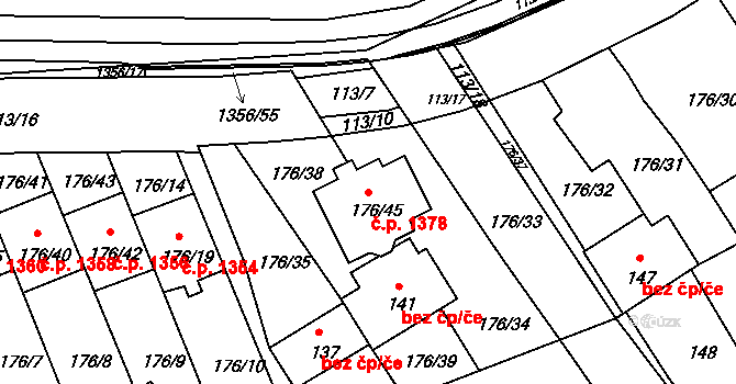 Bylnice 1378, Brumov-Bylnice na parcele st. 176/45 v KÚ Bylnice, Katastrální mapa