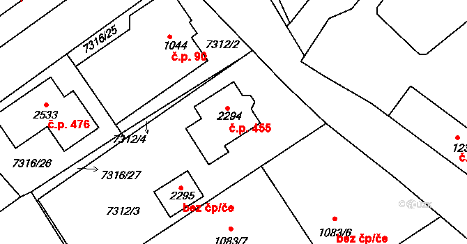 Telč-Štěpnice 455, Telč na parcele st. 2294 v KÚ Telč, Katastrální mapa