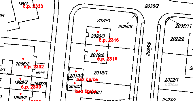 Žďár nad Sázavou 3 2315, Žďár nad Sázavou na parcele st. 2019/2 v KÚ Město Žďár, Katastrální mapa