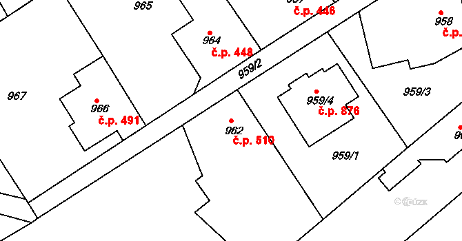 Kluč 510, Habartov na parcele st. 962 v KÚ Habartov, Katastrální mapa