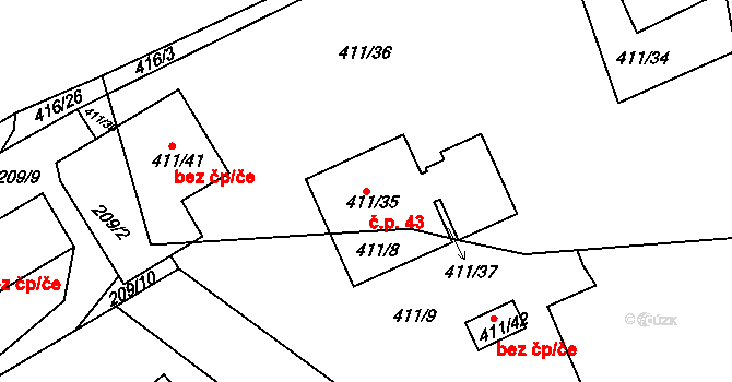 Chrášťany 43 na parcele st. 411/35 v KÚ Chrášťany u Prahy, Katastrální mapa