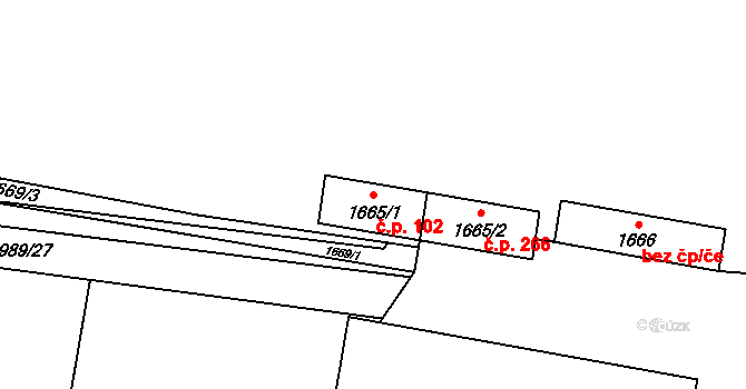 Palkovice 102 na parcele st. 1665/1 v KÚ Palkovice, Katastrální mapa