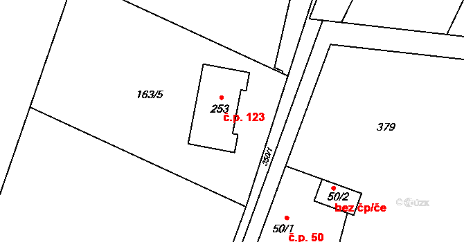 Heřmaničky 123 na parcele st. 253 v KÚ Heřmaničky, Katastrální mapa
