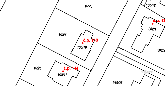 Libníč 143 na parcele st. 105/16 v KÚ Libníč, Katastrální mapa