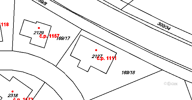 Podklášteří 1111, Třebíč na parcele st. 2127 v KÚ Podklášteří, Katastrální mapa