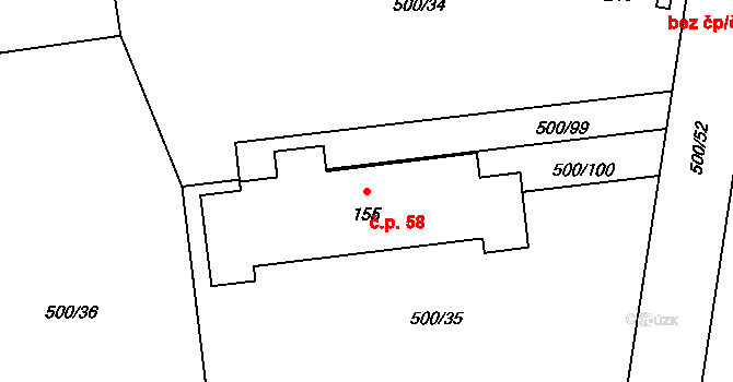 Kozinec 58, Holubice na parcele st. 155 v KÚ Kozinec, Katastrální mapa