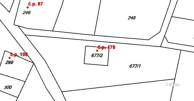Lešany 178 na parcele st. 677/2 v KÚ Lešany u Prostějova, Katastrální mapa
