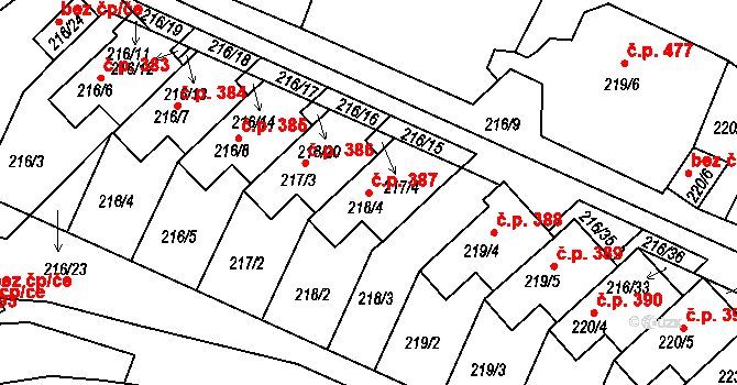 Pokratice 387, Litoměřice na parcele st. 218/4 v KÚ Pokratice, Katastrální mapa