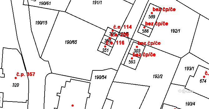 Dobronín 116 na parcele st. 351 v KÚ Dobronín, Katastrální mapa