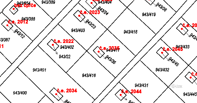 Velká Chuchle 2035, Praha na parcele st. 943/35 v KÚ Velká Chuchle, Katastrální mapa