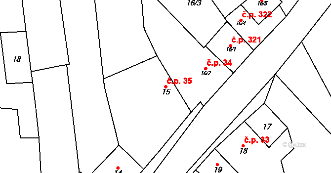 Jimramov 35 na parcele st. 15 v KÚ Jimramov, Katastrální mapa
