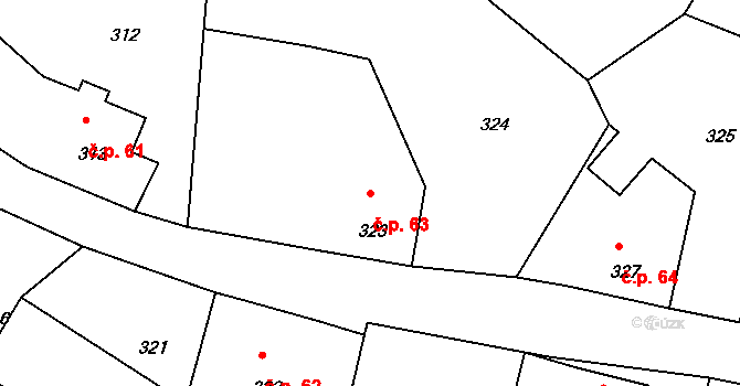Horní Chřibská 63, Chřibská na parcele st. 323 v KÚ Horní Chřibská, Katastrální mapa