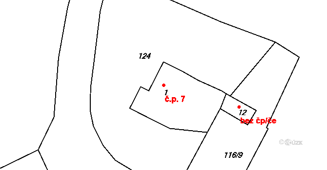 Vonšov 7, Skalná na parcele st. 1 v KÚ Vonšov, Katastrální mapa