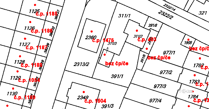 Opava 38097516 na parcele st. 311/3 v KÚ Kateřinky u Opavy, Katastrální mapa