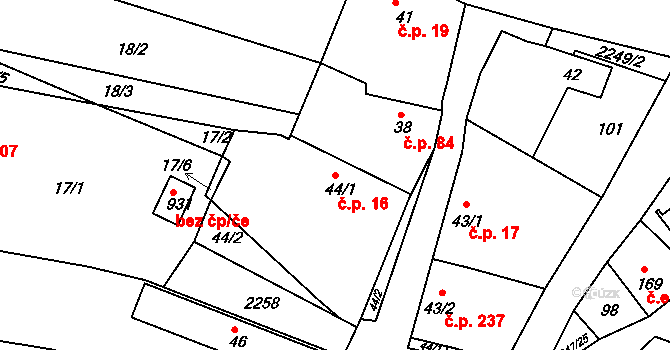 Pozlovice 16 na parcele st. 44/1 v KÚ Pozlovice, Katastrální mapa