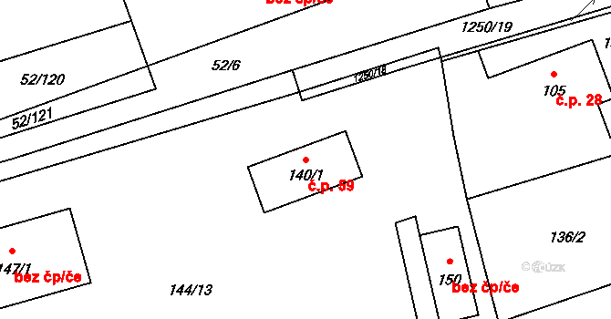 Kelníky 59 na parcele st. 140/1 v KÚ Kelníky, Katastrální mapa