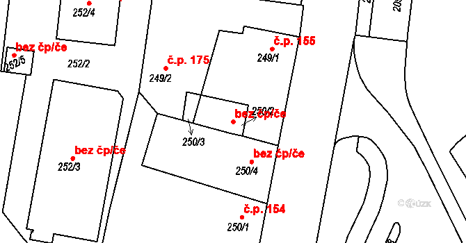 Jemnice 40162516 na parcele st. 250/2 v KÚ Jemnice, Katastrální mapa