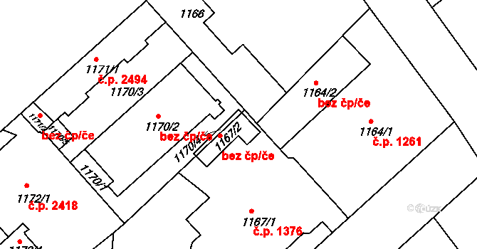 Teplice 41487516 na parcele st. 1167/2 v KÚ Teplice, Katastrální mapa