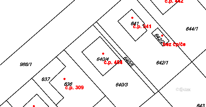 Štípa 454, Zlín na parcele st. 640/4 v KÚ Štípa, Katastrální mapa