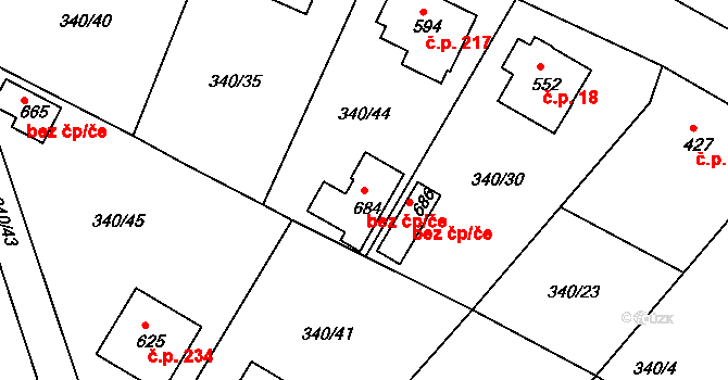 Držkov 44224516 na parcele st. 684 v KÚ Držkov, Katastrální mapa