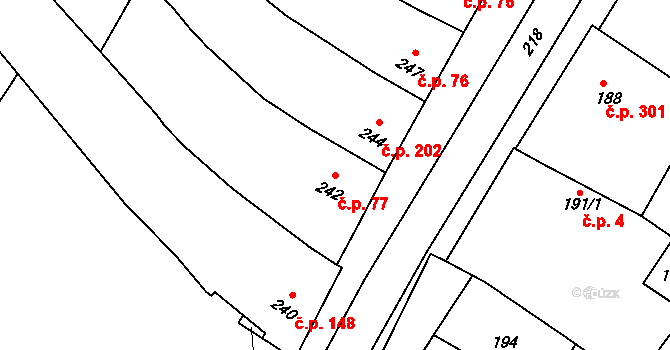 Kobeřice u Brna 77 na parcele st. 242 v KÚ Kobeřice u Brna, Katastrální mapa