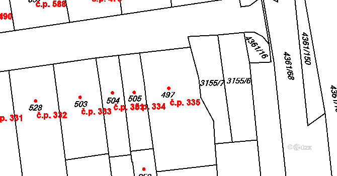 Bánov 335 na parcele st. 497 v KÚ Bánov, Katastrální mapa