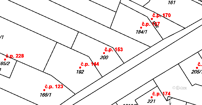 Tučapy 153 na parcele st. 200 v KÚ Tučapy u Vyškova, Katastrální mapa